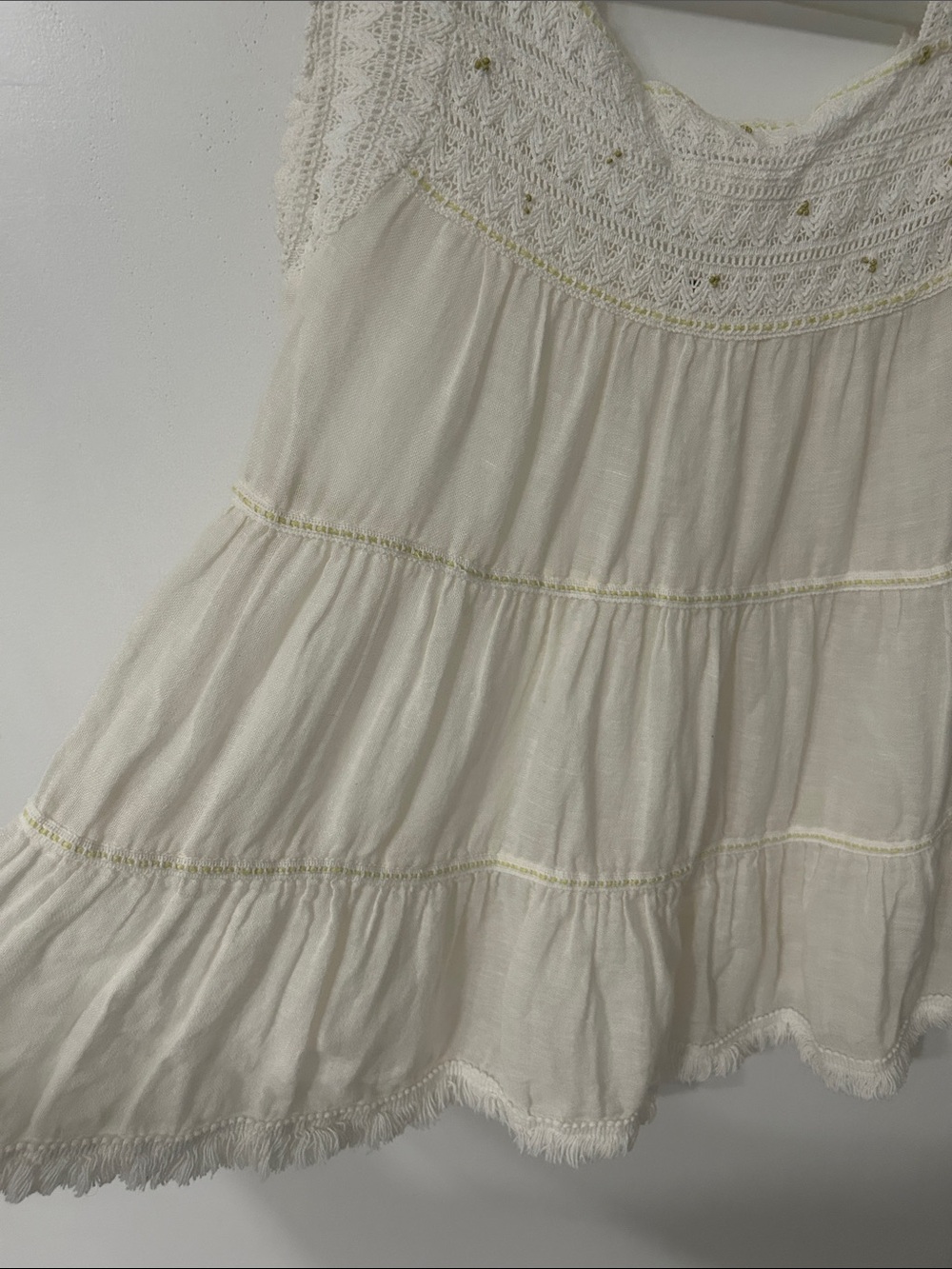 Free People Cream Crochet Yoke Tribal Tiered Bohemian Tank Top Size Small - Picture 14 of 15